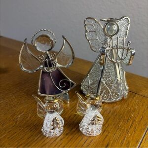 Glass & Metal Angel Figurine Holiday Decor Lot – Silver Purple Clear Set Of 4